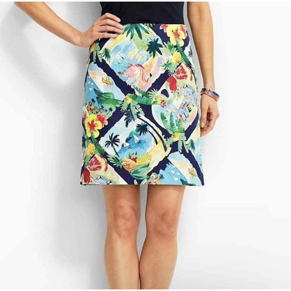 Talbots Tropical A-Line Skirt Sz 2 Beach Destinations Graphic‎ Coastal Nautical